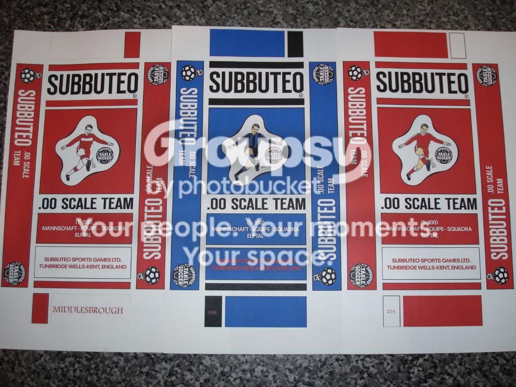Subbuteo Coloured Numbers Subbuteo Coloured Boxes